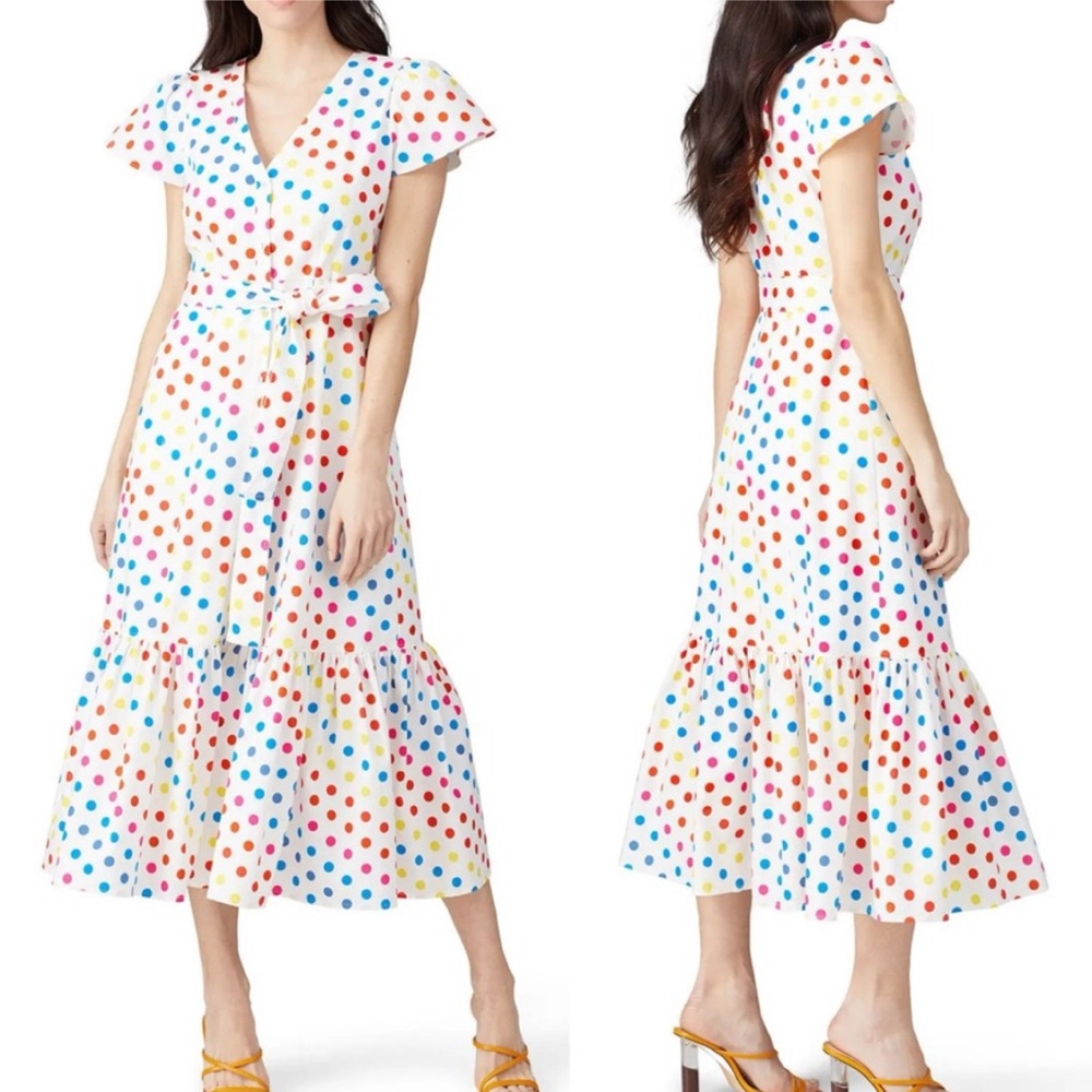 Color Me Courtney Dipping Dot Minnie Dress Short Sleeve Polka Dot Size 8 White